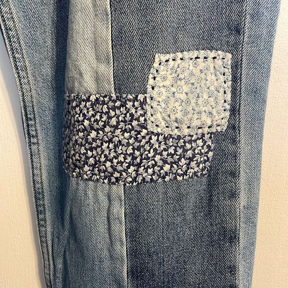 Free People Two Tone Patchwork Straight Leg Jeans - Picture 4 of 10